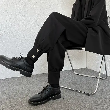 配马丁靴的裤子高街ins潮加绒厚男装高级感束脚工装裤男垂感西裤商品大图