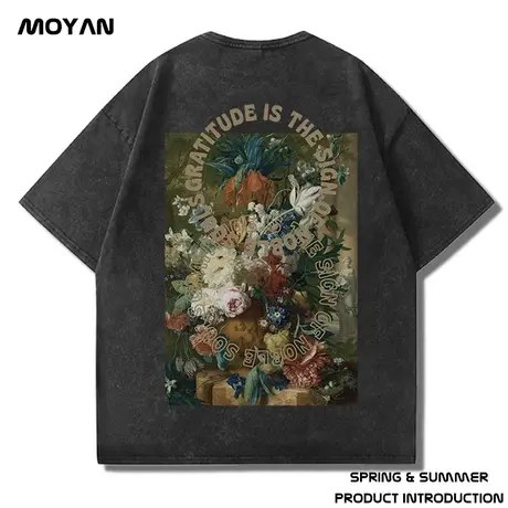 oversize美式重磅潮牌胖子男加肥加大码宽松洗水做旧复古短袖T恤图片