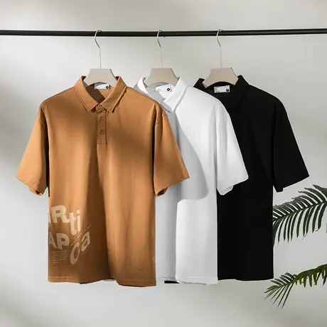 青中年夏装翻领冰丝t恤男士速干短袖2023年夏季新款纯色polo衫男图片