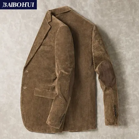 秋冬季灯芯绒西装外套男士修身韩版英伦复古补丁肘休闲小西服上衣图片