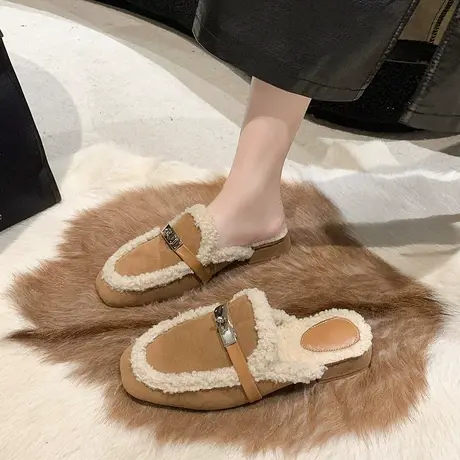 永希包头半拖女外穿2024早秋新款超火小众设计感可爱拖鞋平底棉拖图片