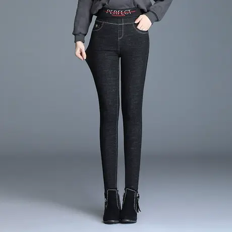 加绒铅笔裤牛仔裤女冬季2023新款高腰弹力紧身裤时尚修身小脚裤子图片