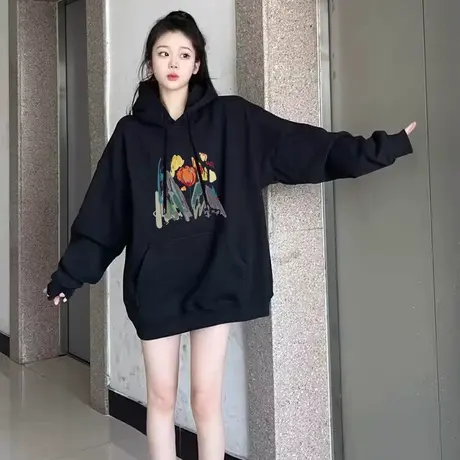 潮牌美式重磅卫衣男女秋冬2024潮流新款情侣装连帽上衣加绒外套商品大图