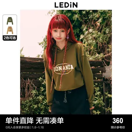 【商场同款】乐町连帽卫衣复古短上衣彩圈字母短款卫衣C2CRD4117商品大图