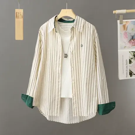 2024年新款早春季条纹衬衫外套女装春秋打底衬衣开衫洋气长袖上衣图片