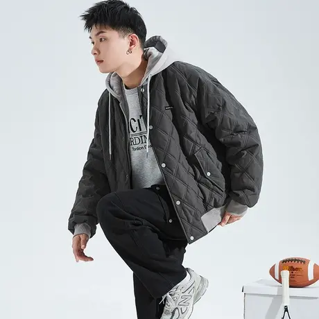 唐狮2024秋冬季新款假两件棉衣男士拼接菱格加厚外套上衣潮牌2.06图片