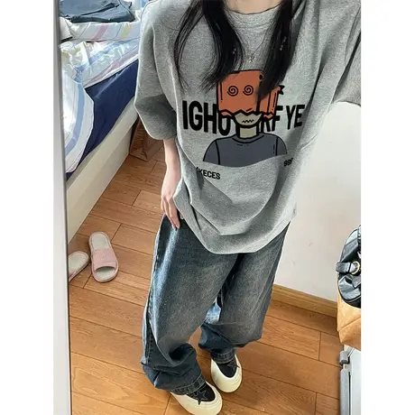 纯棉设计感小众短袖t恤女夏季新款ins国潮牌宽松港风chic半袖上衣商品大图