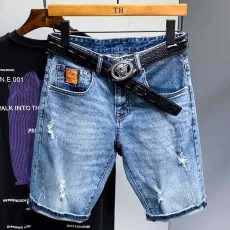 潮牌破洞牛仔短裤男士2021潮流宽松夏季新款5分五分中裤休闲马裤商品大图