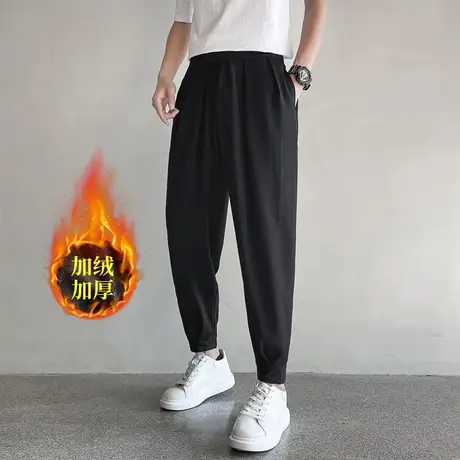 加绒西裤男束脚宽松垂感九分裤秋冬加厚魔术贴裤子男士潮流休闲裤商品大图