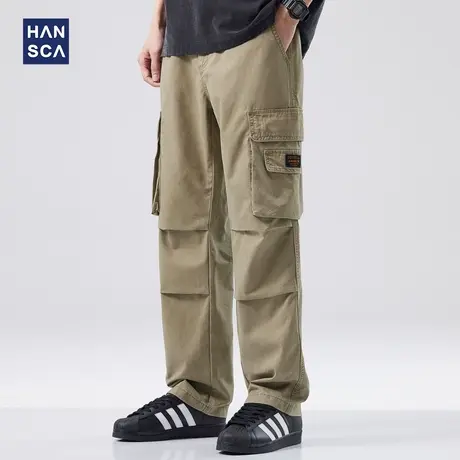 hansca宽松直筒休闲裤男春季新款美式潮牌做旧工装机能休闲长裤子商品大图