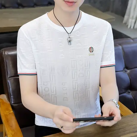 男士冰丝短袖T恤夏季男装衣服情侣款男女体恤半袖夏天衣服打底衫商品大图