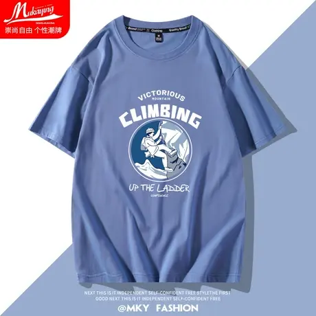 雾霾蓝色夏天短袖男运动网红t恤男ins潮牌超火青少年衣服宽松体恤商品大图