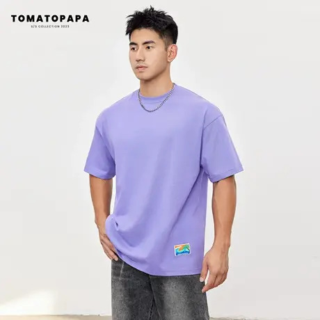 TOMATOPAPA夏短袖宽松潮流纯色基础百搭品牌标夏日ins吸汗透气衣商品大图