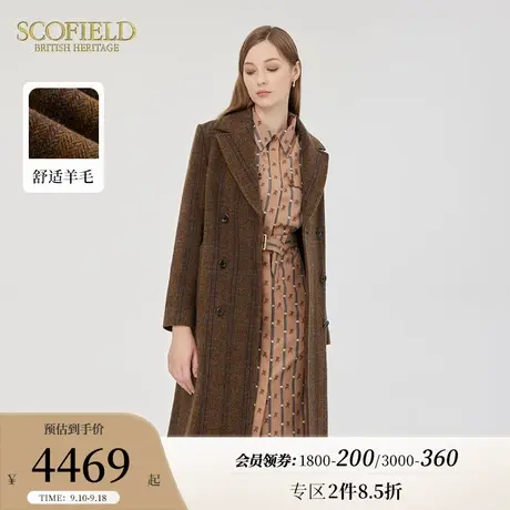 【羊毛】Scofield女装英伦粗花呢中长款毛呢大衣外套秋冬新品商品大图