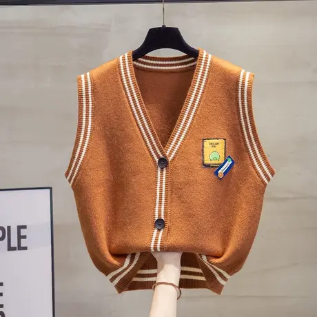 短款v领针织开衫马甲背心女2023春秋新款宽松马夹外穿毛衣坎肩潮商品大图