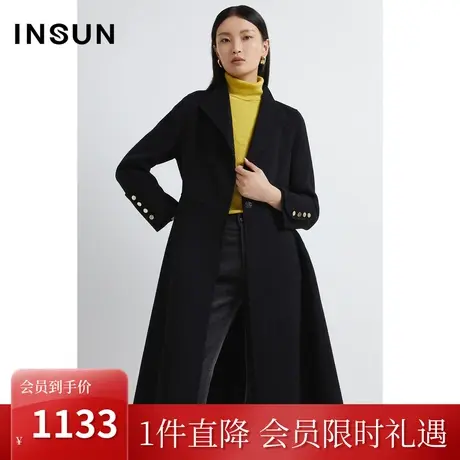 恩裳2022冬季舒适羊毛保暖气质通勤经典黑色毛呢外套商品大图