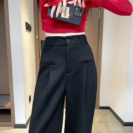黑色阔腿裤女春季2023新款高腰垂感直筒宽松显瘦休闲慵懒风西装裤商品大图