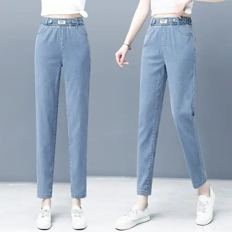 天丝牛仔裤女夏薄款九分直筒哈伦裤2023新款冰丝小个子萝卜老爹裤图片