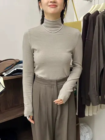 打底衫女秋2023新款韩系简约多色基础款高领正肩内搭长袖t恤上衣图片