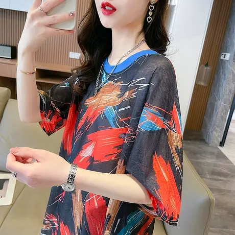 冰丝薄款透气短袖t恤女夏季韩版宽松大码运动速干瑜伽健身上衣服商品大图