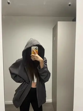 高级感开衫卫衣外套女2023新款春秋大码宽松美式复古oversize上衣商品大图