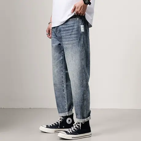 怀旧复古牛仔裤男士高街宽松直筒裤子男水洗休闲做旧百搭牛仔裤商品大图