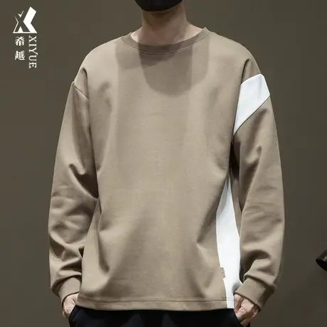沙漠色条纹长袖卫t男340g重磅圆领2023秋季宽松大码内搭打底衫潮商品大图