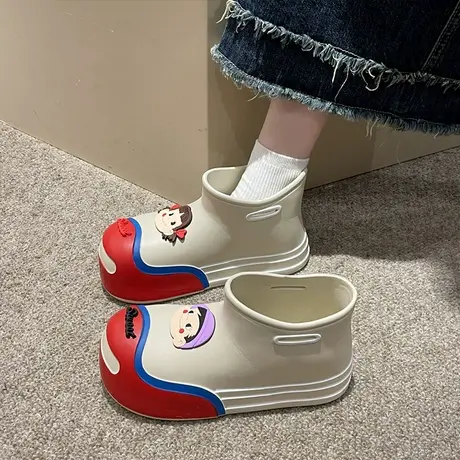 时尚卡通可爱雨靴女外穿2023年夏季新款防水台厚底防滑圆头短筒靴商品大图