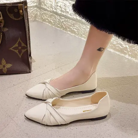 单鞋女夏季新款2023浅口蝴蝶结平底休闲防滑水钻瓢鞋温柔百搭瓢鞋商品大图