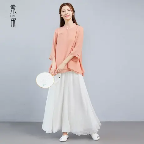 素飞中式女装改良唐装上衣茶服禅意文艺复古禅服汉服中国风套装夏商品大图