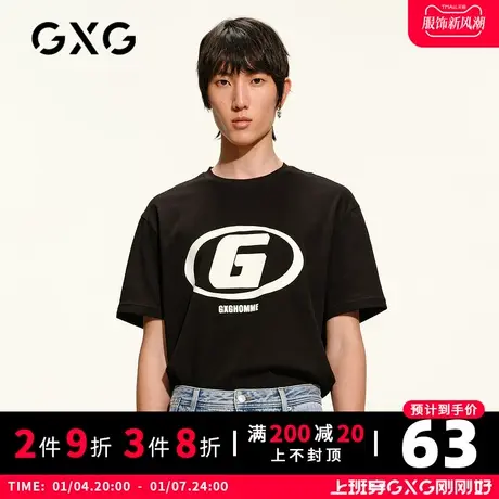 【新款】GXG男装 秋季黑色圆领短袖T男印花打底潮GC144621A商品大图