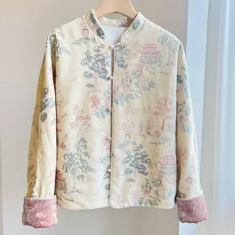 素飞【T60532】新中式上衣秋冬加棉棉衣丝绒织花优雅气质短外套图片