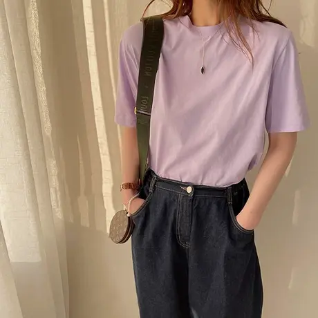 2023年春夏季新款女装设计感小众上衣ins潮纯色棉白色宽松短袖t恤商品大图