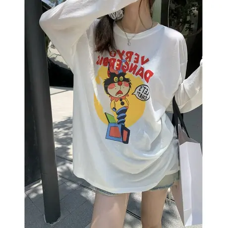 白色打底衫女内搭早春秋夏季2023年新款中长款长袖T恤女宽松上衣商品大图