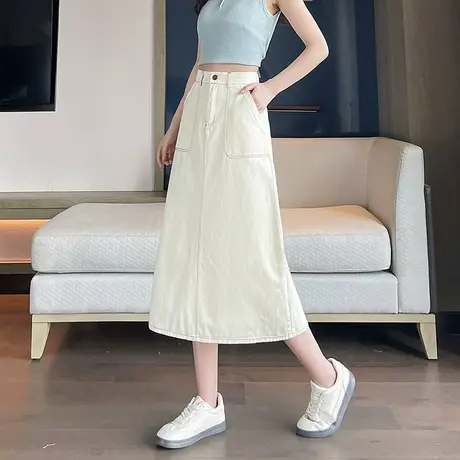 时尚气质半身裙2025年夏季新款女高腰显瘦百搭休闲通勤纯色半裙图片