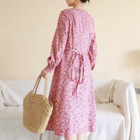 胖妹妹秋装灯芯绒叠穿V领连衣裙大码印花长商品大图