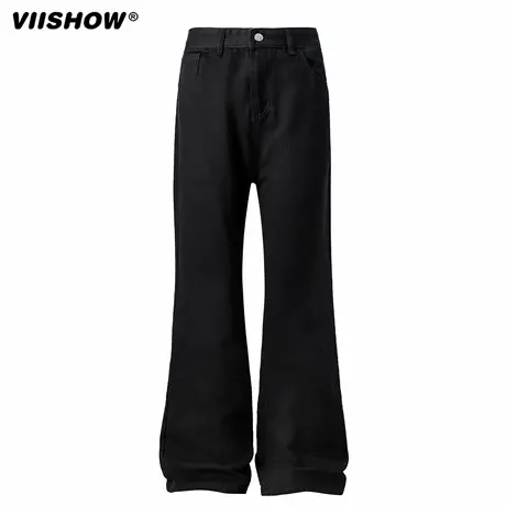 VIISHOW黑色弯刀牛仔裤男2025年美式宽松高级感直筒百搭微喇长裤商品大图