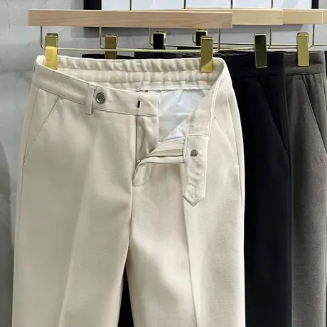 休闲西裤男秋冬季加厚款毛呢男裤直筒保暖九分裤韩版潮流商务长裤商品大图