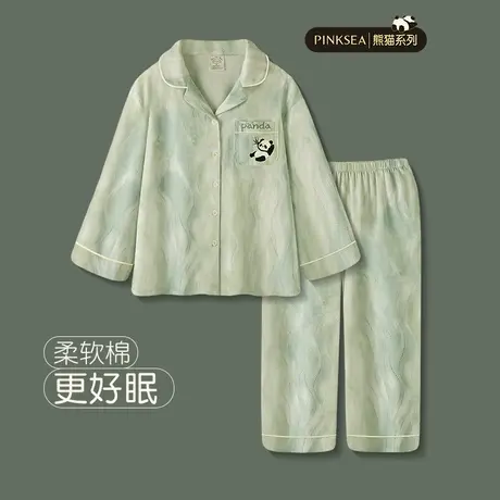 睡衣女2025新款春秋柔软棉长袖情侣套装高级感熊猫可外穿家居服男图片