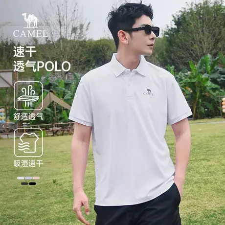 父亲节礼物骆驼男装polo衫男士短袖吸湿速干衣透气翻领纯色t恤男商品大图