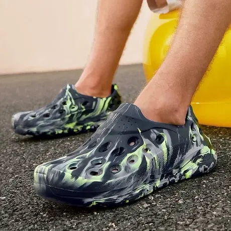 Skechers斯凯奇泡泡鞋夏男一脚蹬洞洞鞋外穿沙滩鞋踩屎感包头拖鞋商品大图