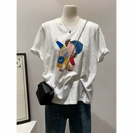 胖mm卡通甜美可爱短袖白t恤女大码炸街独特漂亮酷辣上衣服ins超火商品大图