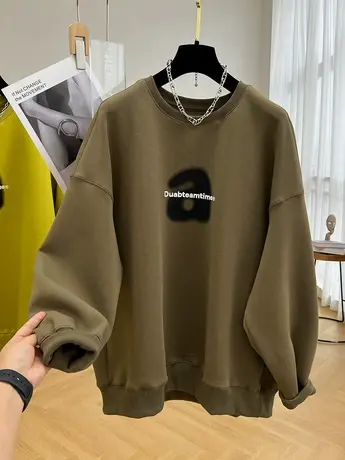 慵懒风宽松休闲字母圆领落肩长袖套头卫衣女春秋款oversize上衣潮商品大图