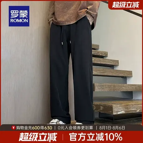 罗蒙男士纯色潮流休闲裤2025秋季新款户外运动直筒裤宽松系绳长裤商品大图