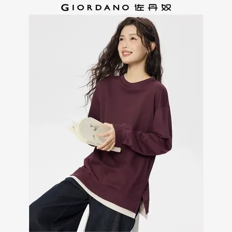 佐丹奴外套女装假两件开叉下摆小高领针织套头卫衣 05325799商品大图