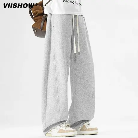 VIISHOW卫裤男秋季2025新款宽松直筒长裤男大码纯色阔腿休闲裤子商品大图