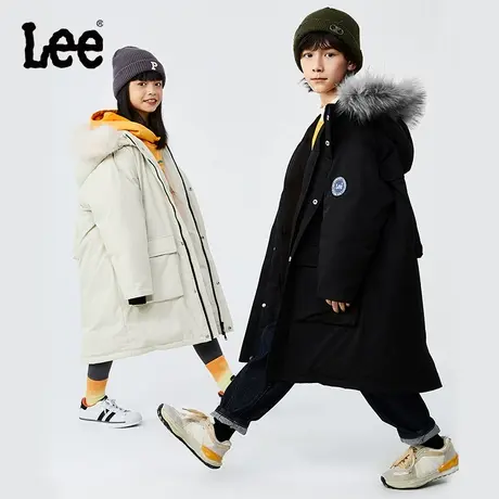 Lee大毛领儿童羽绒服冬季保暖加厚大童长款童装男女童工装外套图片