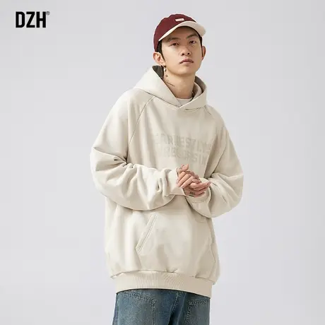 青少年日系印花卫衣男重磅连帽2023年新款杏色上衣打底衫秋季外套商品大图