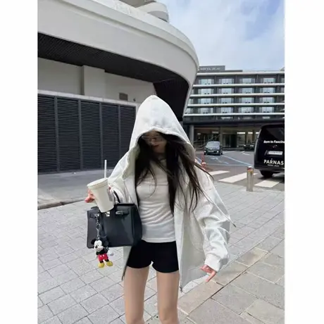 花灰色开衫重磅卫衣女2025新款秋冬加绒美式慵懒chic拉链连帽外套商品大图
