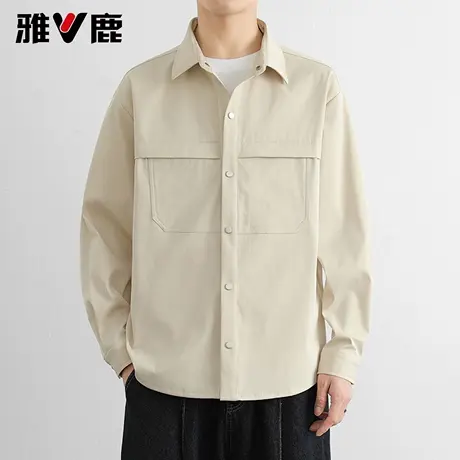 雅鹿2026春秋新款基础纯色长袖衬衫男时尚简约百搭工装衬衣薄外套图片